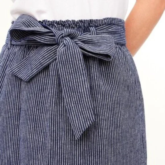 J Crew Linen-cotton paper-bag mini skirt Navy/White Striped Size Medium - Picture 2 of 11
